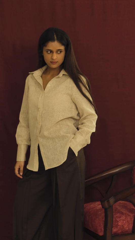 Natural Linen Relaxed Fit Shirt- Beige