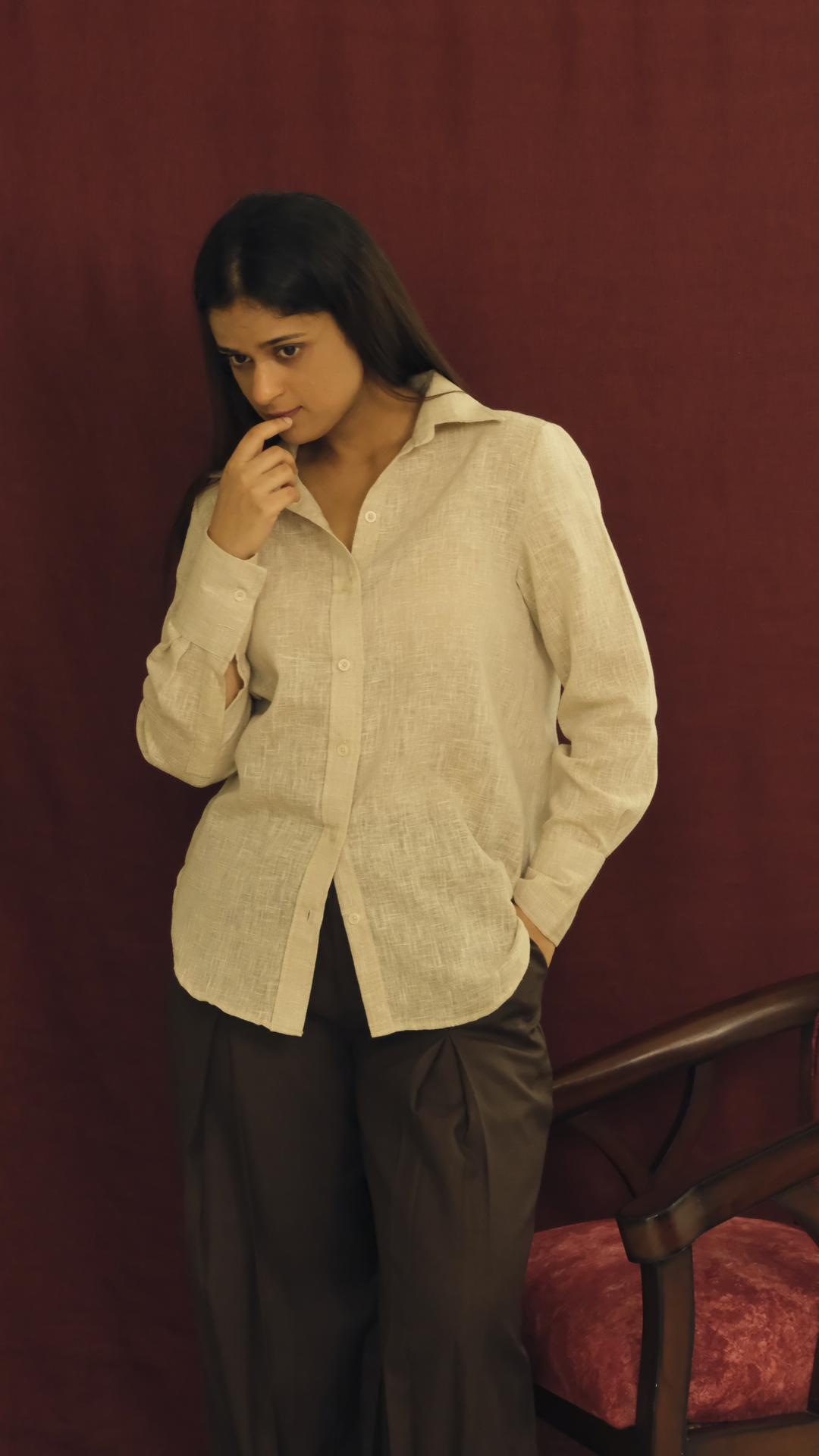 Natural Linen Relaxed Fit Shirt- Beige