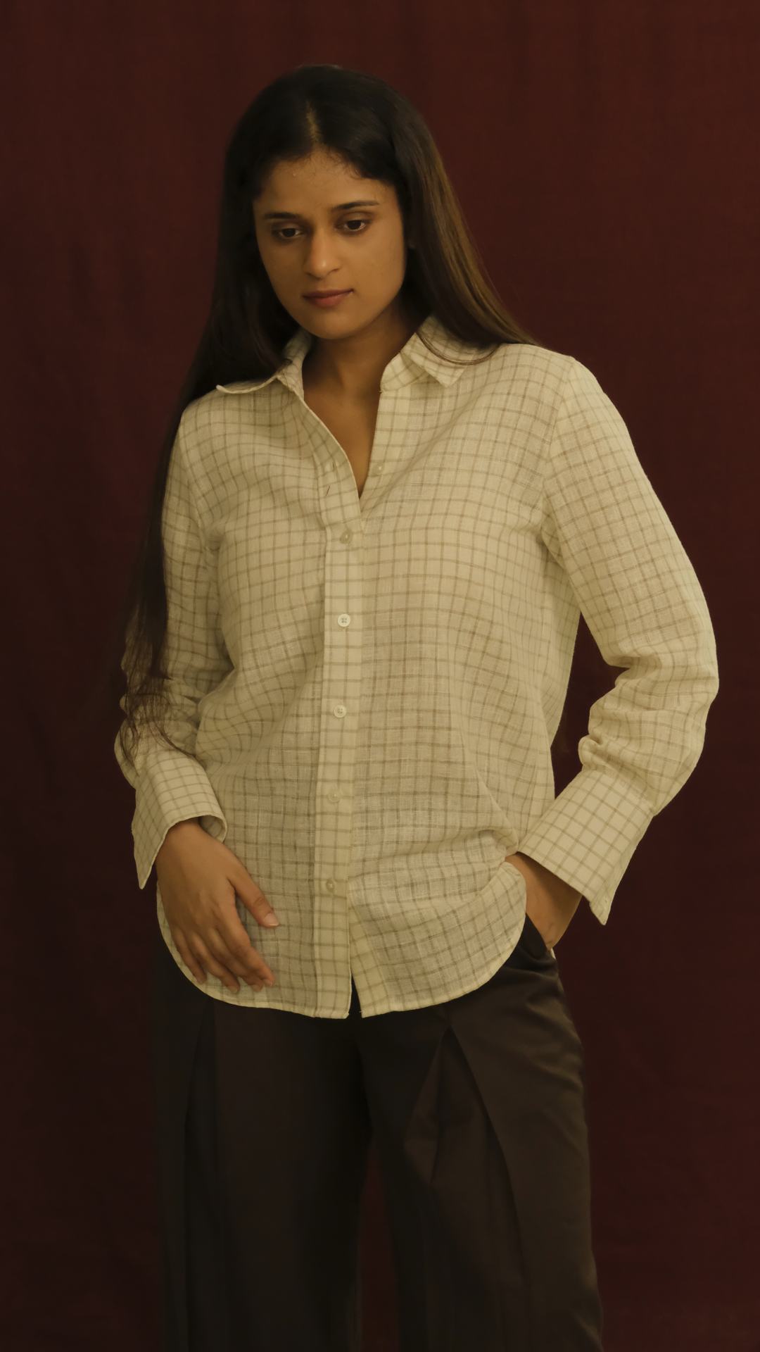 Cream Check Relaxed Shirt