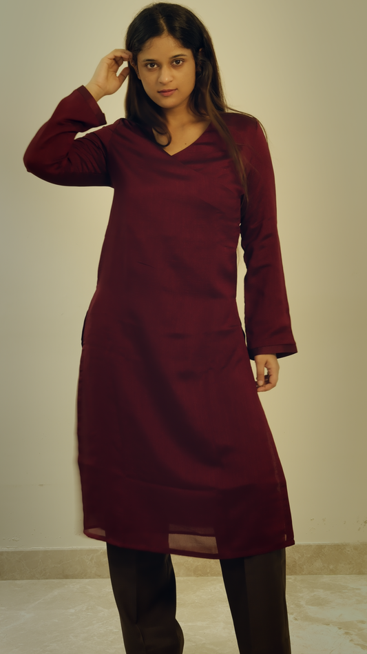 Burgundy Chiffon Overlap Top