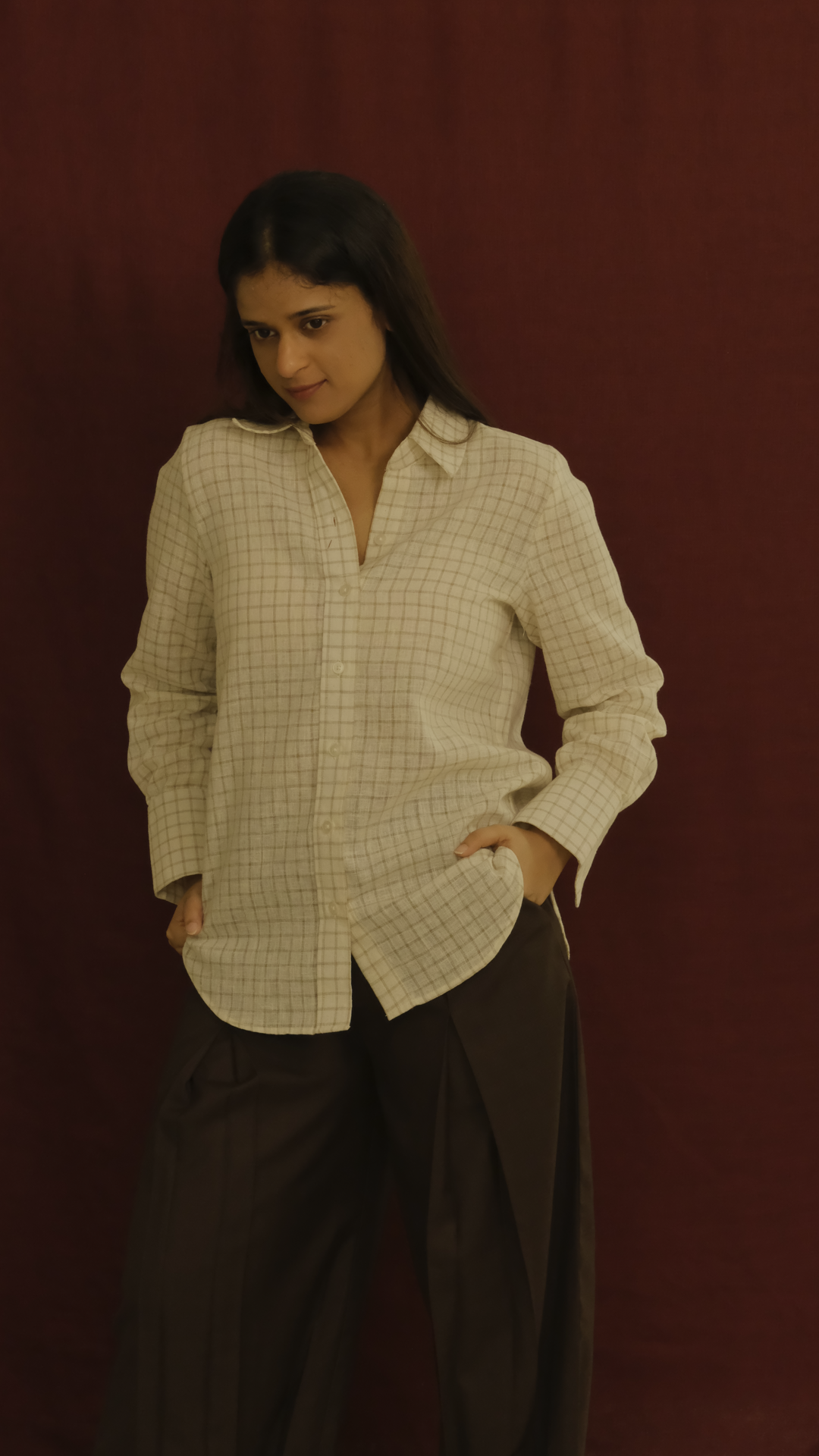 Cream Check Relaxed Shirt