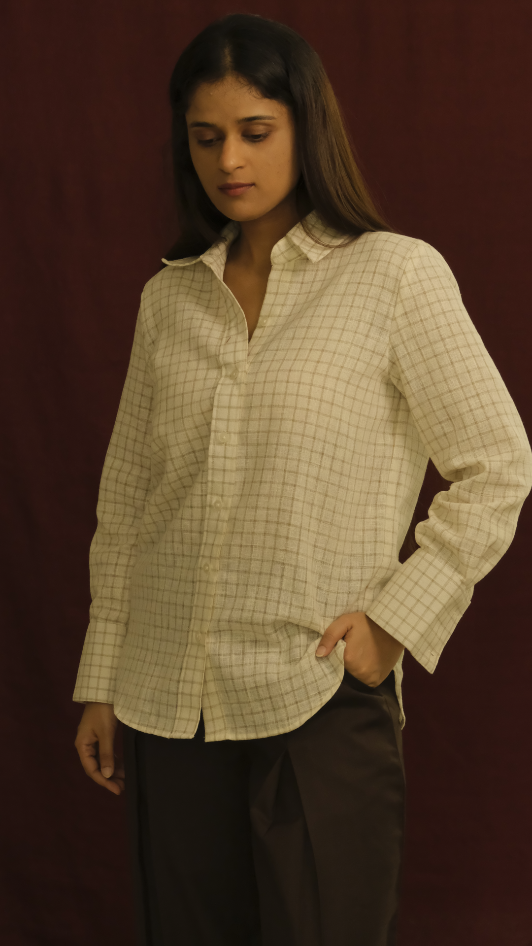 Cream Check Relaxed Shirt